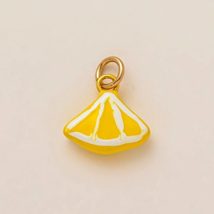 Lemon slice pendant charm in 18K gold plated copper with yellow enamel finish