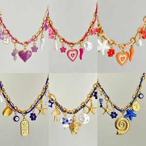 Collier en Acier Inoxydable Multi Pendentifs pour Femmes Plaqué Or 18K Bohème Cœur Mauvais Œil Étoile de Mer Perle Artificielle Bijoux Cadeau