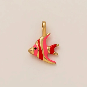 Pendente a forma di pesce placcato oro 18K con smalto rosso e rosa per gioielli fai da te