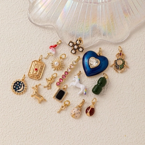 Collier Pendentif DIY En Cuivre Plaqué Or Émail Cœur Licorne Chien Bijoux Vintage Artistiques Pour Femmes Accessoires