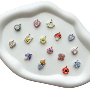 Colorful 18K gold plated mushroom and heart pendants for DIY jewelry making