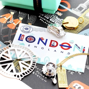 London themed 18K gold and silver plated jewelry charms featuring London Eye and taxi