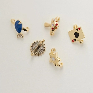 Detailed set of golden DIY flip-flop charms featuring poker card, mushroom, and fish