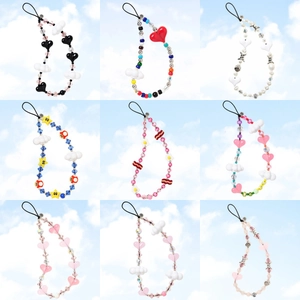 Kawaii Y2K Beaded Phone Charm Strap Aesthetic Heart Cloud Star Dice Pendant Phone Chain For Women Girl Phone Lanyard Accessory
