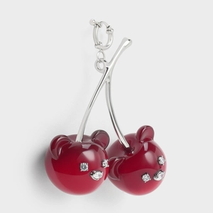Colgante creativo de cereza con forma de oso y cristales brillantes con acabado plata
