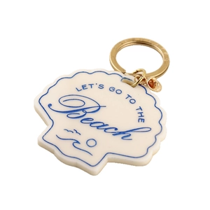 Schlüsselanhänger im Meeresstil mit blauem Strand-Schriftzug und goldfarbenem Ring