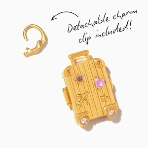 Ciondolo valigia dorata con rilievo aereo e zirconi colorati più clip per charm staccabile