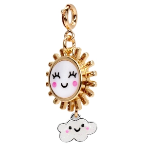 Charming smiling sun and glittery cloud pendant with golden spring ring clasp for jewelry