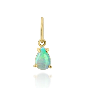 Ciondolo opale blu-verde a goccia con placcatura in oro 18K e castone a tre griffe