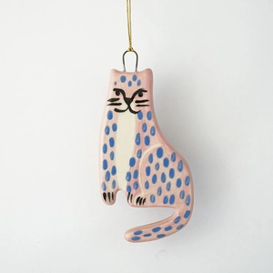 Pendentif léopard en céramique rose à pois bleus avec cordon doré pour décoration