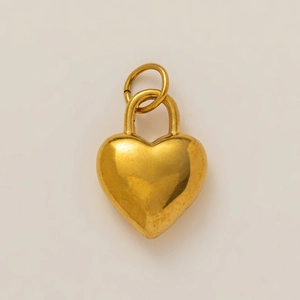 Polished 3D heart-shaped gold-plated metal pendant with double loop for DIY jewelry