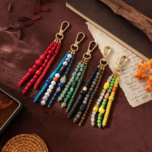 Bohemian Ethnic Beaded Keychain Bag Charm Pendant For Women Zinc Alloy Resin Beads Multi Color Tassel Hanging Accessories