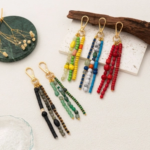 Bohemian multilayer beaded keychain sets with gold lobster claws and colorful stones