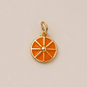 Exquisite orange slice fruit pendant with gold plating and orange enamel texture