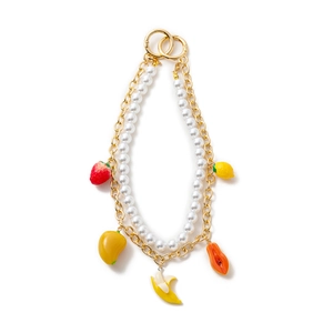DIY fashion keychain with 14K gold plated chain, white pearls and fruit pendants