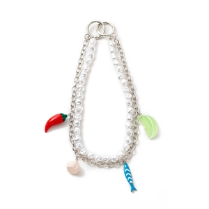 Collier double rang plaqué or 14K avec perles et breloques d'été en résine colorée