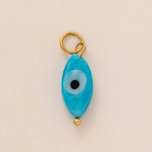 Pendentif œil porte-bonheur en résine bleue et plaqué or pour création de bijoux DIY