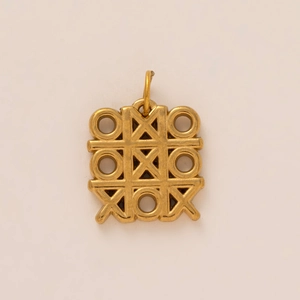 Golden tic-tac-toe metal pendant charm with hollow X and O design for jewelry DIY