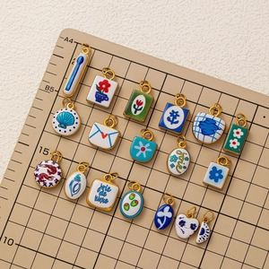 18k gold plated stainless steel enamel flower shell and letter charms collection