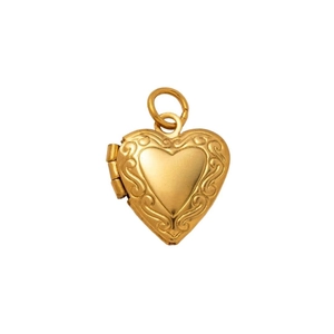 Pendentif médaillon cœur en acier plaqué or 18K avec motifs à volutes vintage en relief