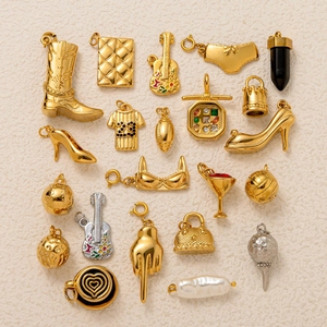 Stainless Steel 18K Gold Plated DIY Charms For Jewelry Making Retro Rhinestone Artificial Pearl Pendants Necklace Accessories
