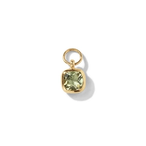Macro-opname van een vierkante lichtgroene edelsteen hanger met 18K gouden zetting