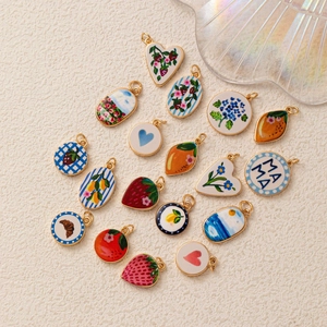 DIY colorful painted heart and floral copper pendants in various shapes for jewelry making