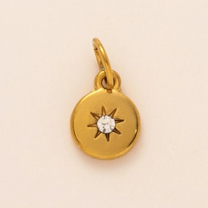 Detail of 18K gold plated stainless steel birthstone pendant with starburst engraving