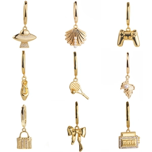 18K Gold Plated Stainless Steel Pendants For DIY Jewelry Making Tennis Racket Shell Slot Machine Bow Pendants No Chain