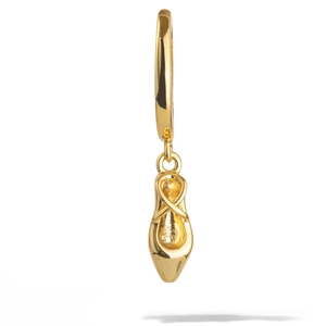 Polished 18K gold plated stainless steel ballet shoe pendant earring with circular hoop