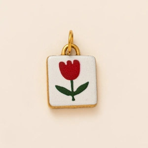 Ciondolo tulipano quadrato in ceramica con bordi placcati oro 18K per gioielli DIY