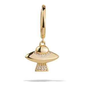 Detailed view of UFO pendant in 18K gold plating with sparkling cubic zirconia accents