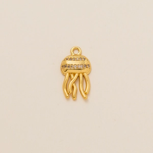 Golden jellyfish pendant necklace with sparkling zircon pavé in a polished marine design