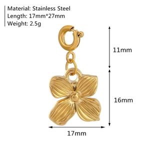 Golden stainless steel four-petal flower pendant with detailed texture and spring clasp