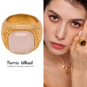 Vintage Stainless Steel Tiger's Eye Rose Quartz Inlaid Ring For Men Women Electroplated Ferris Wheel Style Fashion Jewelry