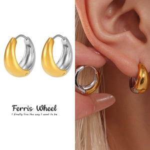 Stainless Steel Mixed Metal Chunky Hoop Earrings For Women Minimalist Gold Silver Plated Waterdrop Huggie Hoop Earrings