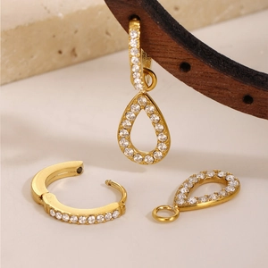 Ferris wheel style gold plated earrings with sparkling zircon teardrop pendants