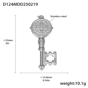 Specifiche dimensionali del ciondolo chiave medaglia di San Benedetto in acciaio inox