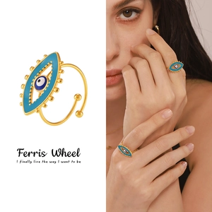 Anello Regolabile Aperto in Acciaio Inossidabile Occhio del Diavolo per Donna Placcato Oro Argento Smalto Nazar Gioielli