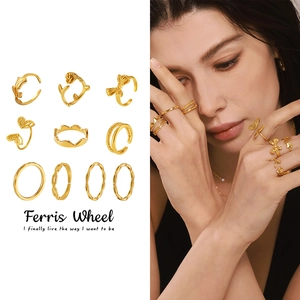 Vintage Stainless Steel Ring For Women 18K Gold Plated Butterfly Rose Geometric Irregular Open Ring Fashion Jewelry Gift