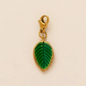 Ciondolo foglia smaltata verde placcato oro 18K con moschettone per gioielli DIY