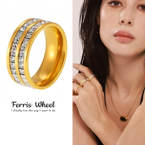 Luxury Stainless Steel Zirconia Double Row Eternity Ring For Women Gold Rose Gold Silver Sparkly Band Fashion Jewelry Gift