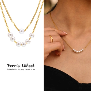 Collana in Acciaio Inossidabile con Perla Artificial di Conchiglia per Donna Elegante Gioiello a Catenina Minimalista Placcato Oro 18K