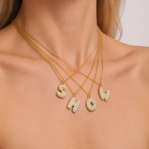 Stainless Steel Initial Letter Necklace For Women Zirconia Alphabet Pendant Gold Silver Plated Fashion Luxury Commute Jewelry
