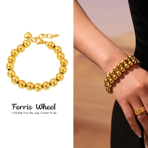 Bracelet de Perles en Acier Inoxydable à la Mode pour Femmes Plaqué Or Argent Chaîne à Billes Rondes Minimaliste Moderne Avec Pendentif Cœur Bijoux Cadeau