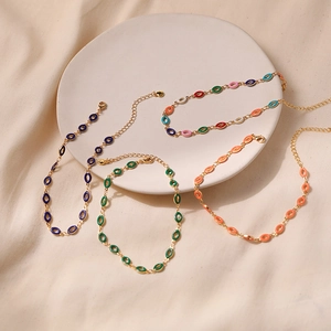 Vintage Fußkettchen Aus 18K Vergoldetem Kupfer Mit Ovalen Emaille Anhängern Ethno Stil Verstellbare Beinkette Damen Schmuck