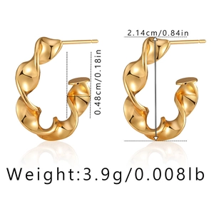Detailed size measurement of twisted golden metal hoop earrings with 2.14cm height