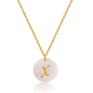 Collier classique plaqué or 18 carats avec nacre et pendentif rond lettre X