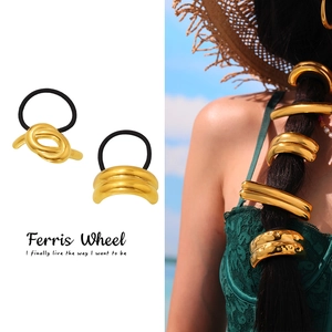 Stainless Steel Geometric Metal Hair Tie For Women Gold Silver Electroplated High Elasticity Metal Ponytail Holder Hair Jewelry Accessories
