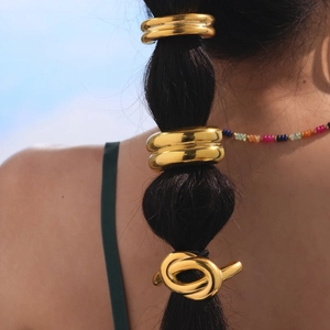 Polished 18K gold plated stainless steel ponytail holders and twisted hair clip set
